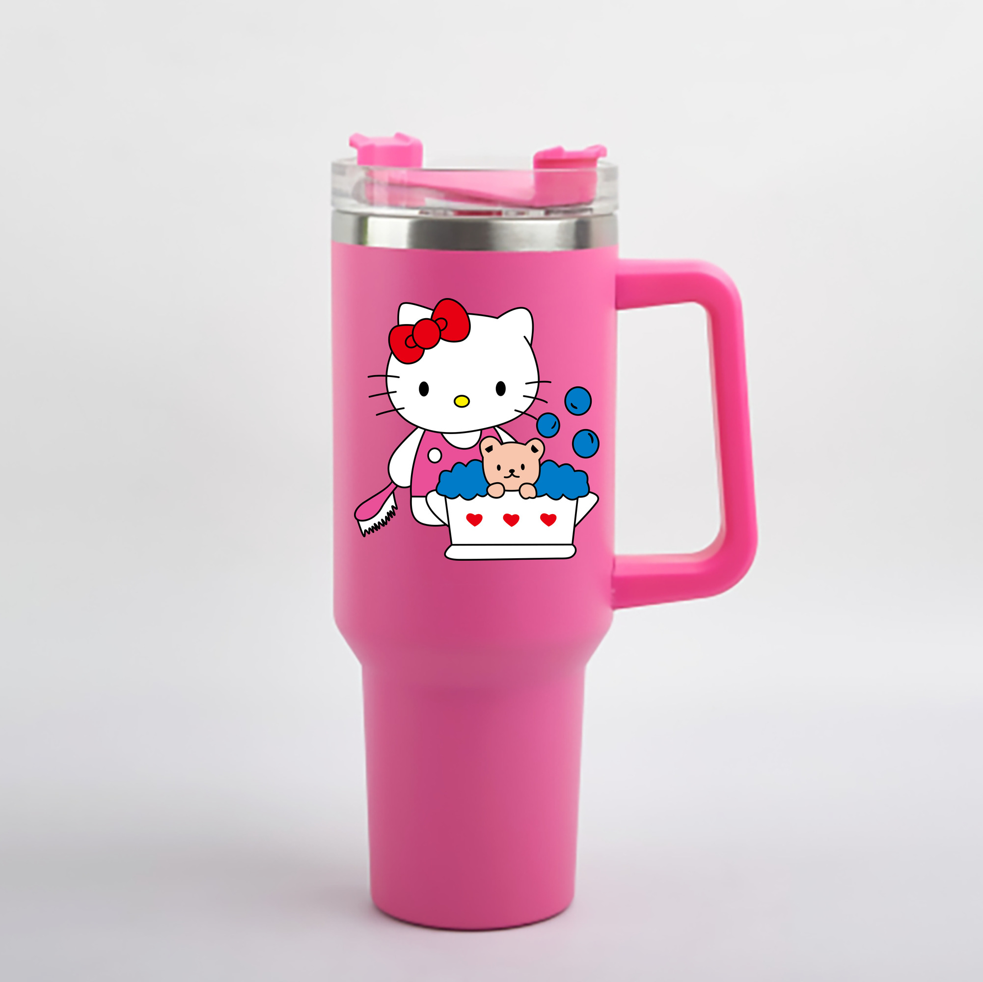 （画像用） Hello Kitty ハローキティ 1200mL車用タンブラー - クリスタルステッカー（プラスチックストロー付き）
